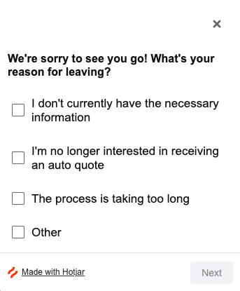 Hotjar exit survey